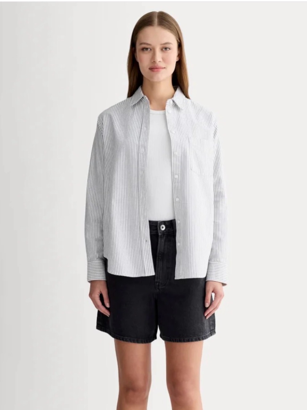 NWT Everlane The Must-Have Oxford Shirt, Black/ White stripes